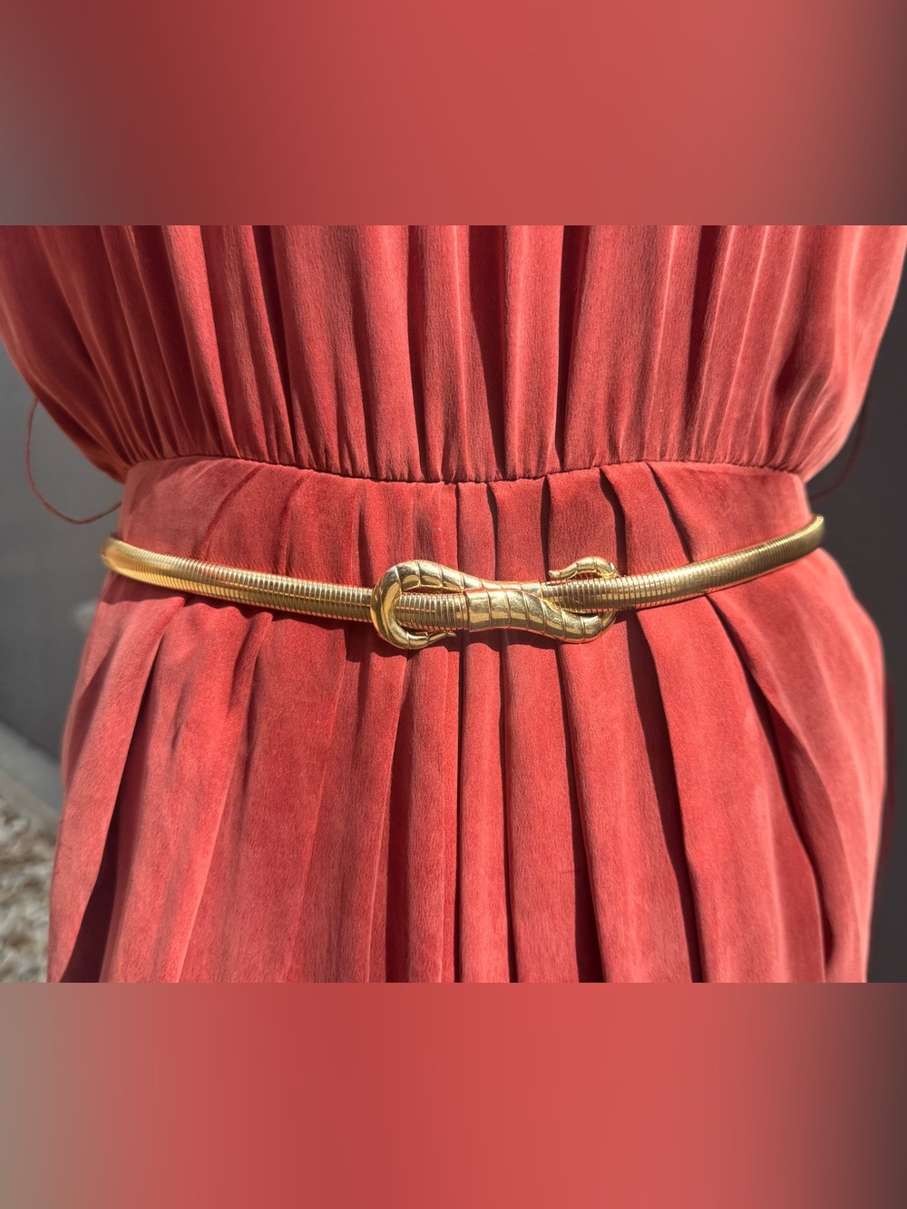 Gold 80s Stretch Coil Belt with Double Hook Closure Size 28 - 36